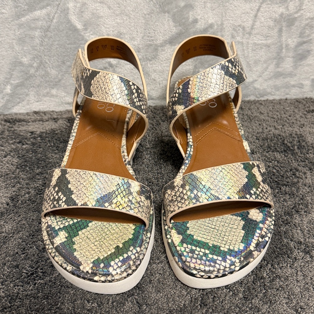 Franco Sarto Chiara Snakeskin Velcro Wedge Sandal Size 7 Like New!